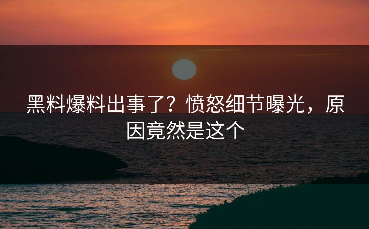 黑料爆料出事了？愤怒细节曝光，原因竟然是这个