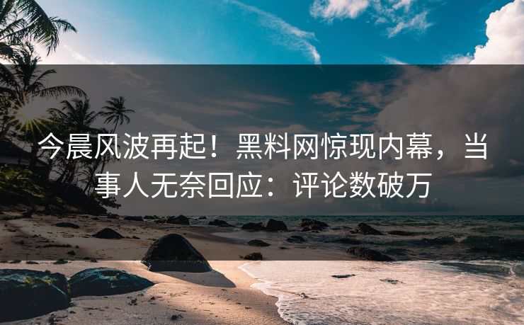今晨风波再起！黑料网惊现内幕，当事人无奈回应：评论数破万
