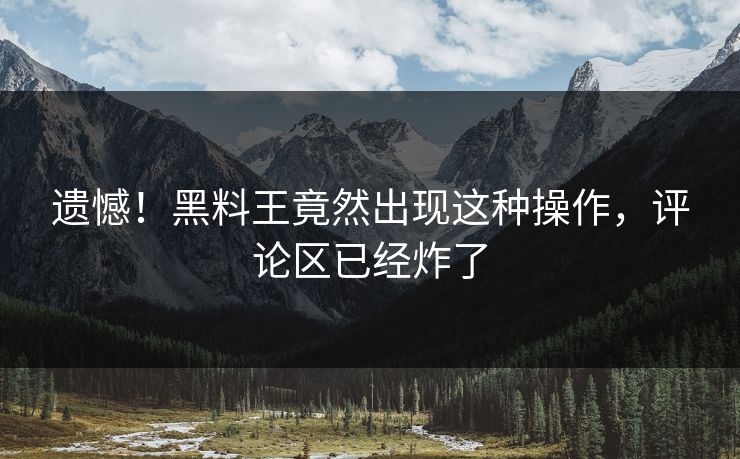 遗憾！黑料王竟然出现这种操作，评论区已经炸了