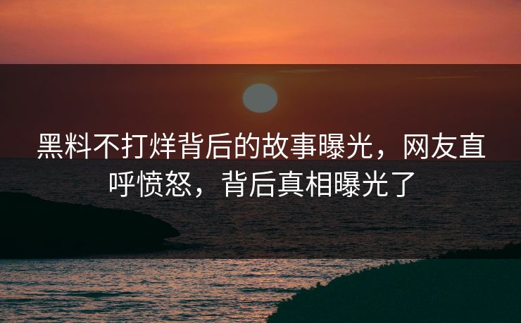 黑料不打烊背后的故事曝光，网友直呼愤怒，背后真相曝光了