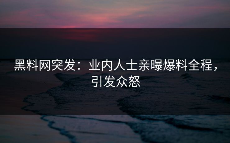 黑料网突发：业内人士亲曝爆料全程，引发众怒
