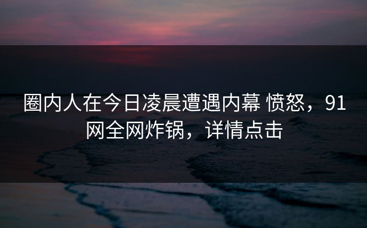 圈内人在今日凌晨遭遇内幕 愤怒，91网全网炸锅，详情点击