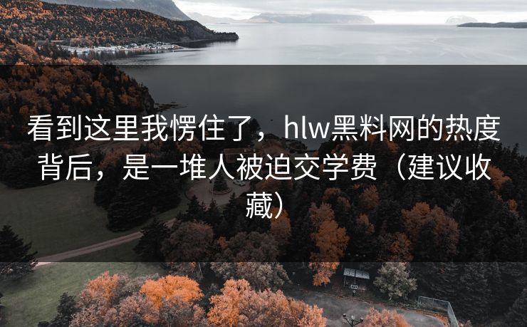 看到这里我愣住了，hlw黑料网的热度背后，是一堆人被迫交学费（建议收藏）