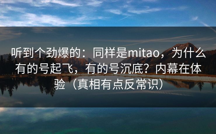 听到个劲爆的：同样是mitao，为什么有的号起飞，有的号沉底？内幕在体验（真相有点反常识）